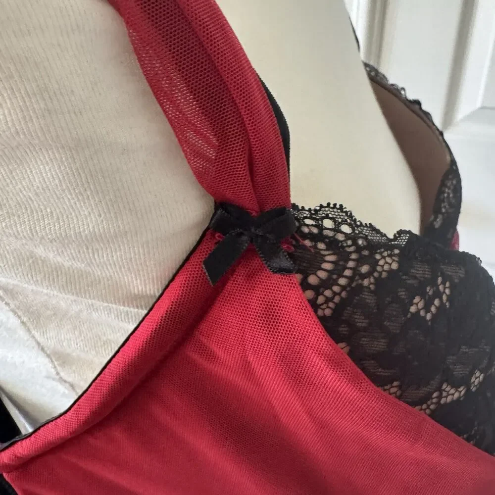 Adore Me Womens Bra Plus 42H Sexy Love Date Night Black Lace‎ Intimate Red